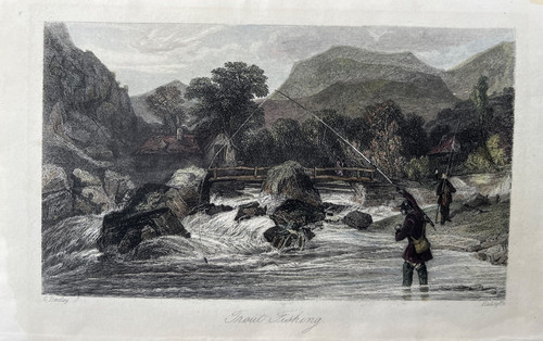 1830 antique print trout - 1830,